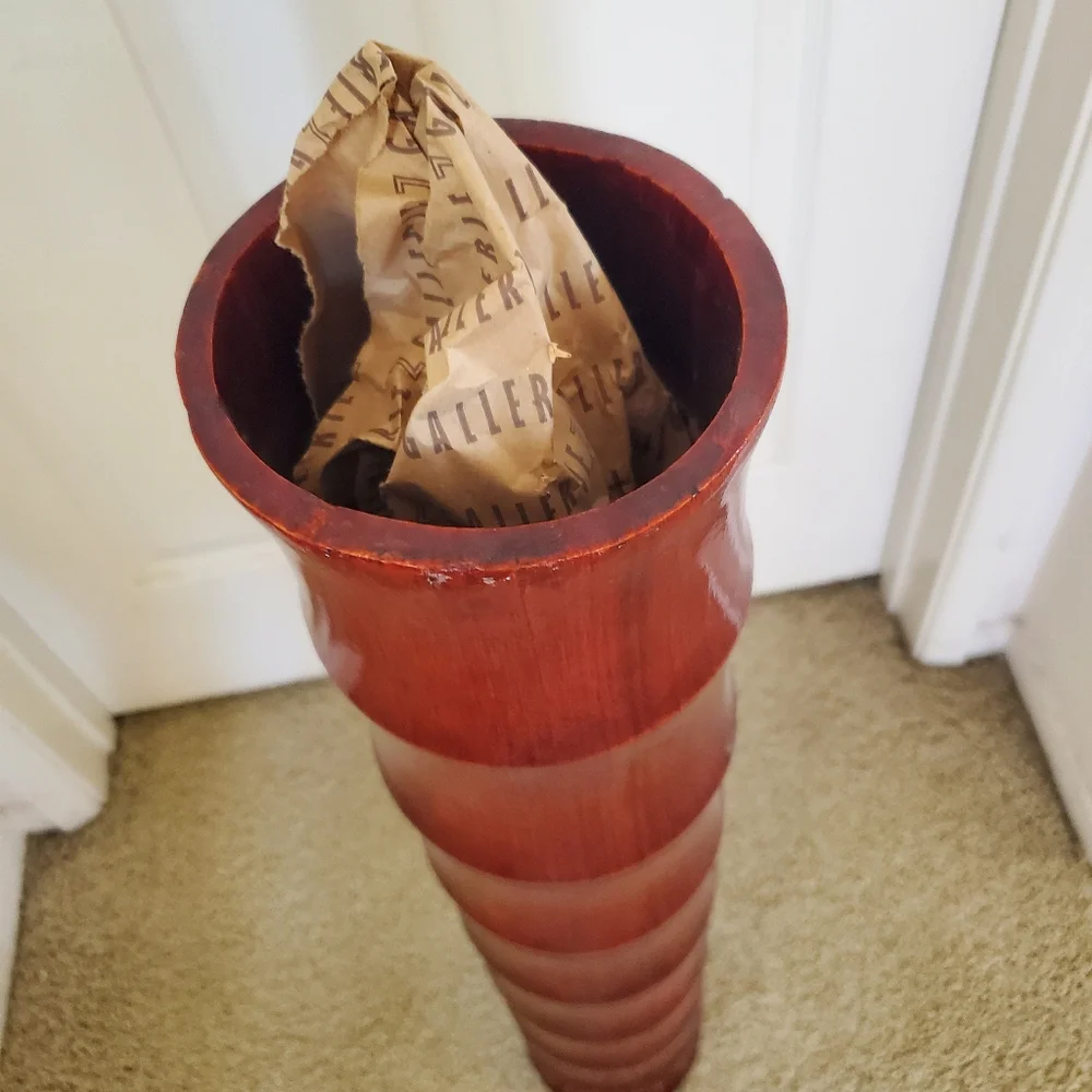 Z Gallerie Wooden Bamboo Vase w/Fabric Floral Display